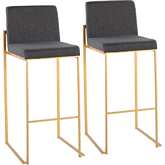 Fuji High Back 31" Bar Stool in Charcoal Gray Fabric & Gold Steel (Set of 2)